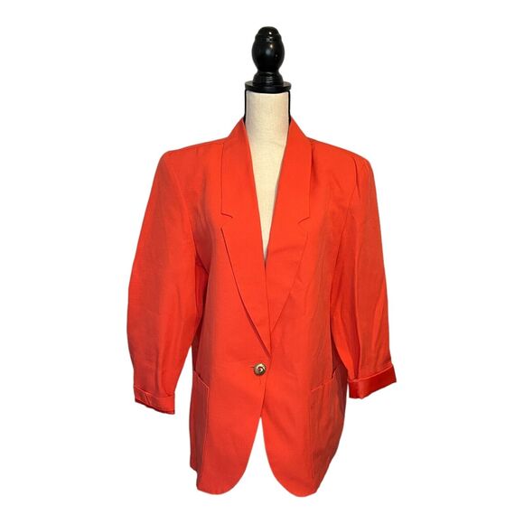 Vintage Requirements Womens Size 16 Pink Rolled Sleeve Blazer Jacket W Pockets - Picture 1 of 7